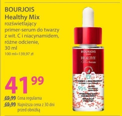 Primer-serum do twarzy BOURJOIS Healthy Mix rozświetlający z wit. C i niacynamidem różne odcienie 30 ml promocja w Hebe