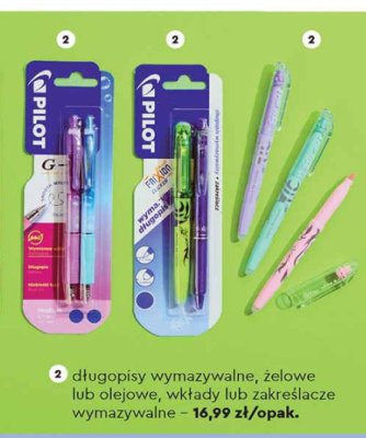 Długopisy wymazywalne żelowe lub olejowe, wkłady lub zakreślacze wymazywalne  promocja w Biedronka
