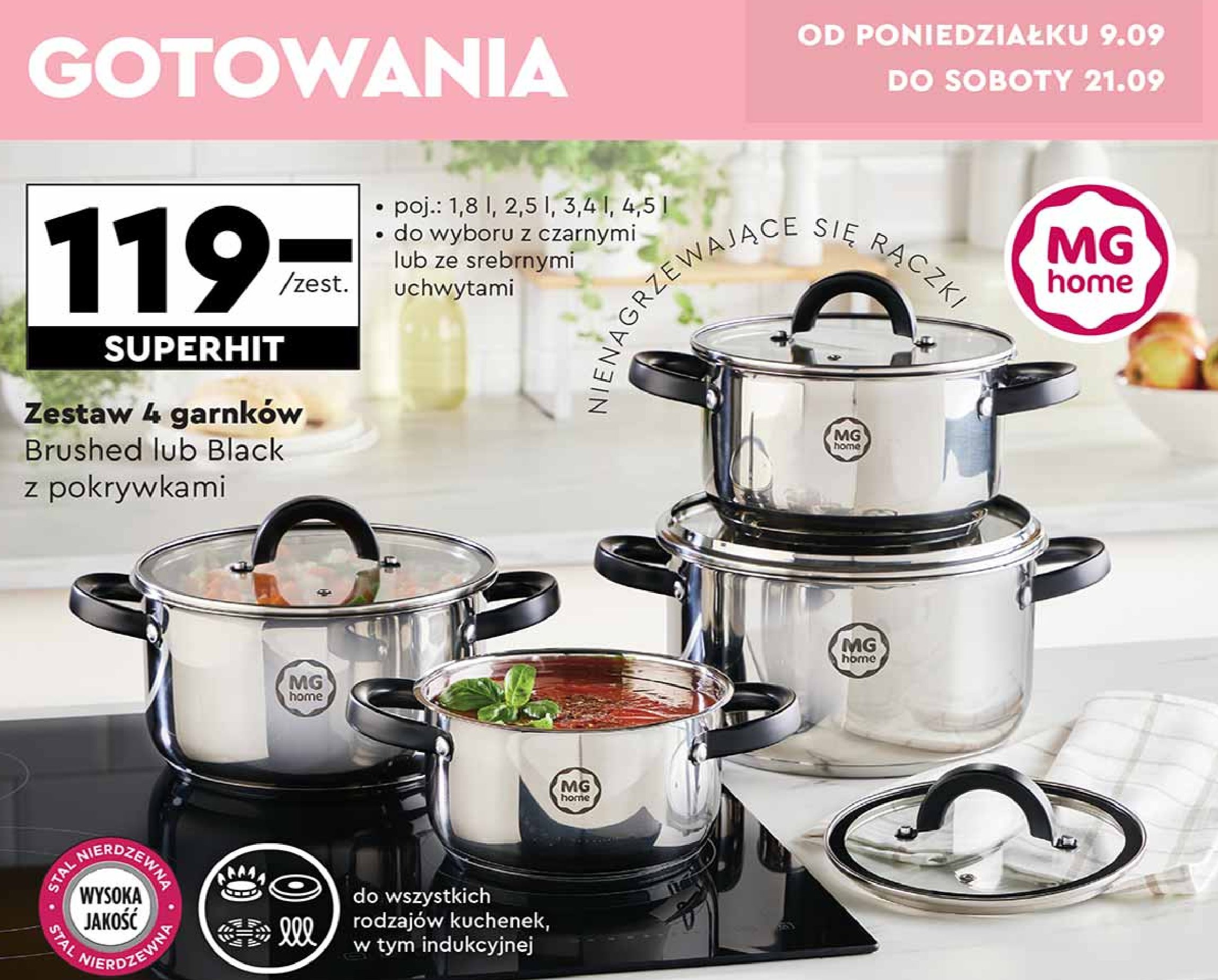 Zestaw garnków brushed Mg home promocja w Biedronka