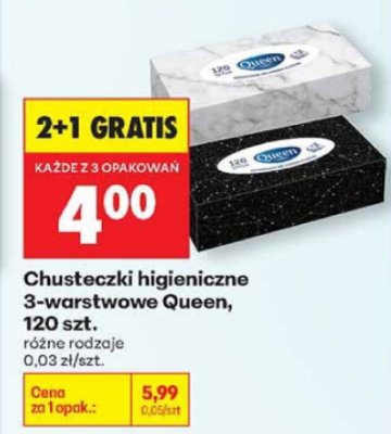 Chusteczki higieniczne 3-warstwowe Queen, 120 szt. promocja w Biedronka