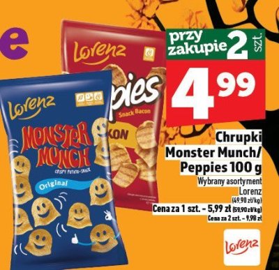 Chrupki Monster Munch/Peppies 100 g Lorenz promocja w TOPAZ