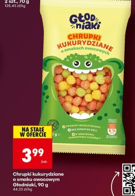 Chrupki kukurydziane o smaku owocowym Głodniaki 90 g promocja w Biedronka