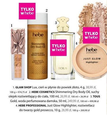 Rozświetlacz HEBE PROFESSIONAL Just Glow Highlighter, rozświetlacz do twarzy gold prosecco promocja w Hebe