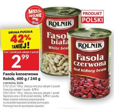 Fasola konserwowa Rolnik, 400 g / 240 g promocja w Twój Market