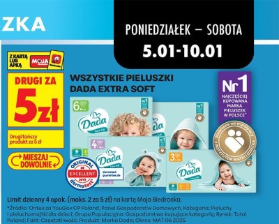 Wszystkie pieluszki Extra Soft DRUGIE ZA 5 ZŁ promocja w Biedronka
