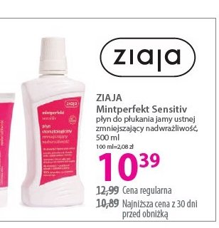 Płyn stomatologiczny przeciwpróchniczny sensitive Ziaja mintperfekt promocja w Hebe