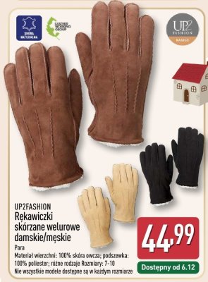 Rękawiczki UP2FASHION Rękawiczki skórzane welurowe damskie/męskie promocja w Aldi