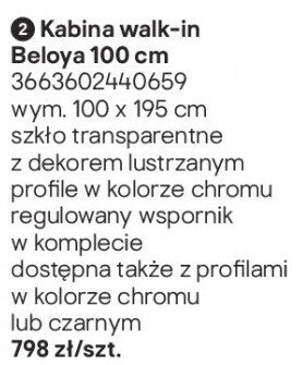 Kabina prysznicowa walk-in Beloya 100 cm promocja w Castorama