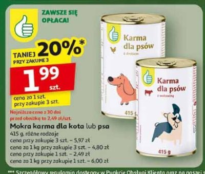 Mokra karma dla kota lub psa promocja w Auchan