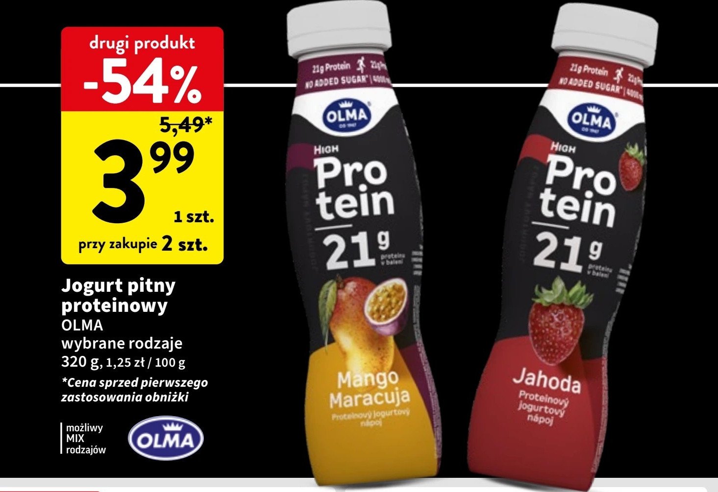 Jogurt mango marakuja Olma high protein promocja w Intermarche