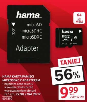 Karta pamięci microSDXC HAMA z adapterem promocja w Selgros
