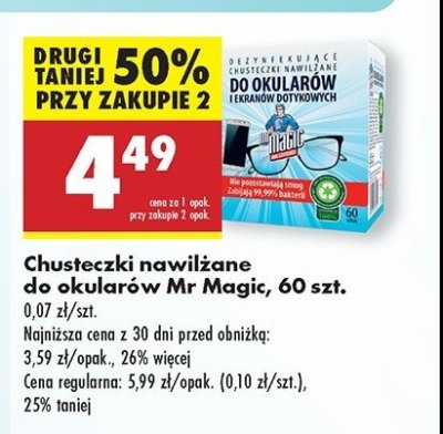 Chusteczki do czyszczenia okularów Mr magic promocja