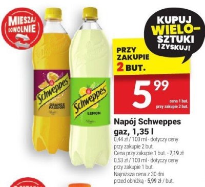 Napój Schweppes gaz 1.35l promocja w Twój Market