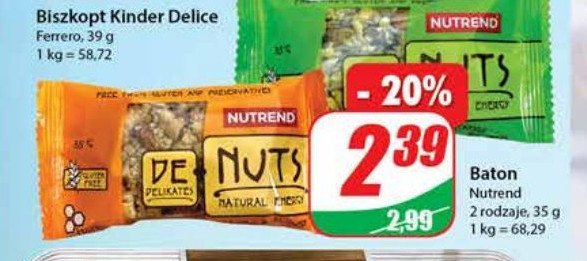 Baton z orzechami nerkowca i migdałami NUTREND DE-NUTS promocja