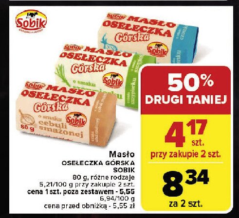 Masło osełka górska o smaku czosnku Sobik promocja w Carrefour Market