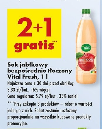 Sok jabłkowy Vital fresh promocja w Biedronka