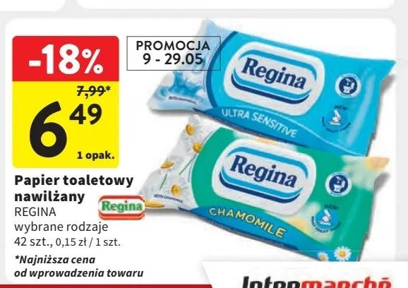 Papier toaletowy nawilżany ultra sensitive Regina promocja