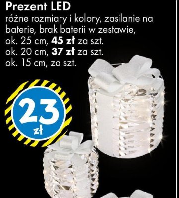 Prezent LED różne rozmiary i kolory, zasilanie na baterie, brak baterii w zestawie, ok. 25 cm promocja w Tedi