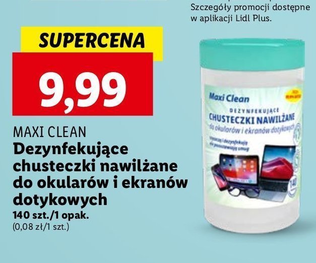 Dezynfekujące chusteczki nawilżane do okularów i ekranów dotykowych MAXI CLEAN promocja