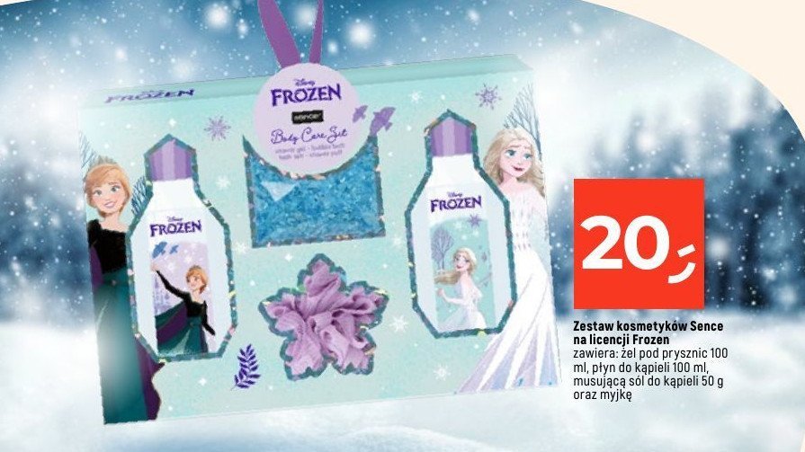 Zestaw w pudełku frozen żel pod prysznic 100 ml + płyn do kąpieli 100 ml + musująca sól do kąpieli 50 g + myjka Sence collection zestaw promocja w Dealz