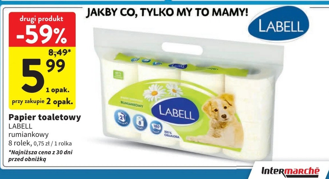 Papier toaletowy rumianek Labell promocja w Intermarche