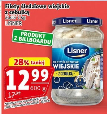 Filety śledziowe wiejskie z cebulką Lisner promocja w Prim Market
