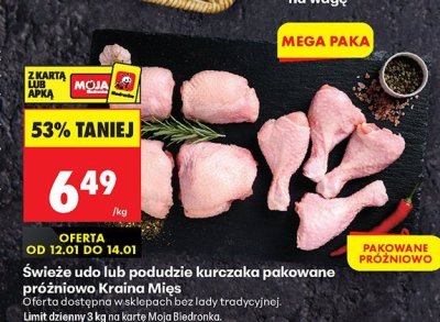 Świeże podudzie kurczaka pakowane próżniowo Kraina Mięs promocja w Biedronka