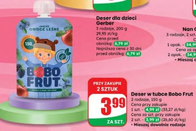 Deser w tubce Bobo Fruit promocja w Dino