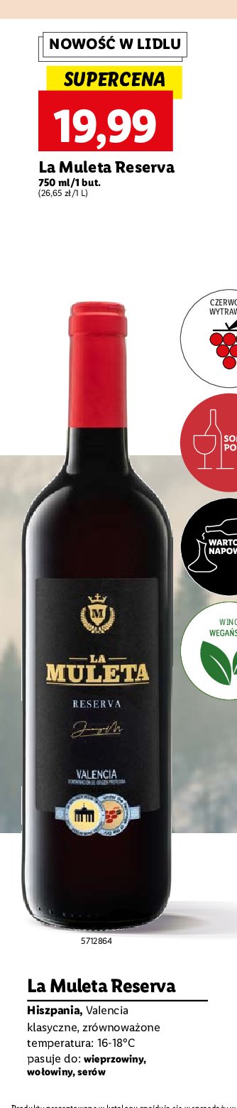 Wino wytrawne reserva La muleta promocja w Lidl