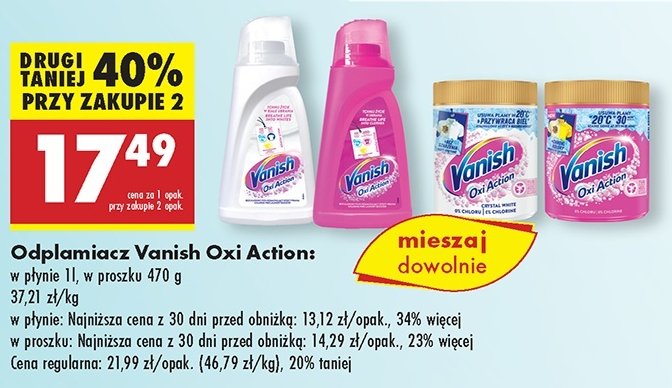 Odplamiacz w proszku pink Vanish oxi action promocja w Biedronka