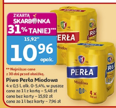 Piwo Perła Miodowa 4 x 0,5l, alk. 0-5,4% promocja w Auchan