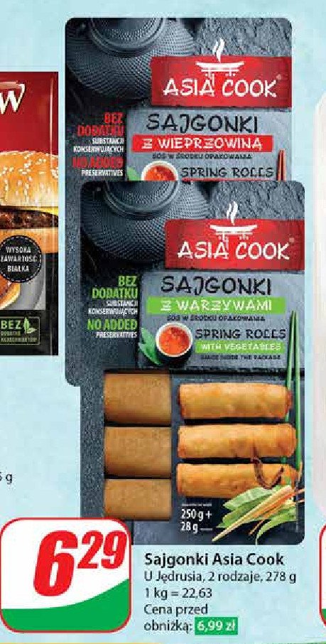 Sajgonki z wieprzowiną + sos Asia cook promocja w Dino