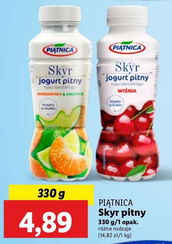 Jogurt pitny mandarynka i limonka Piątnica skyr promocja w Lidl