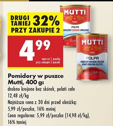 Pomidorki pelati całe bez skórki Mutti promocja w Biedronka