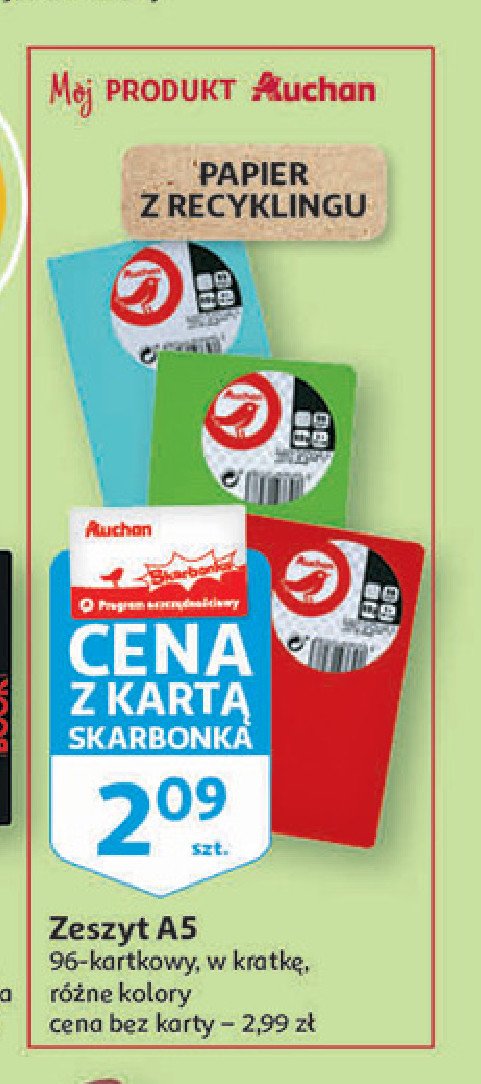 Zeszyt a5/96 k kratka Auchan różnorodne (logo czerwone) promocja