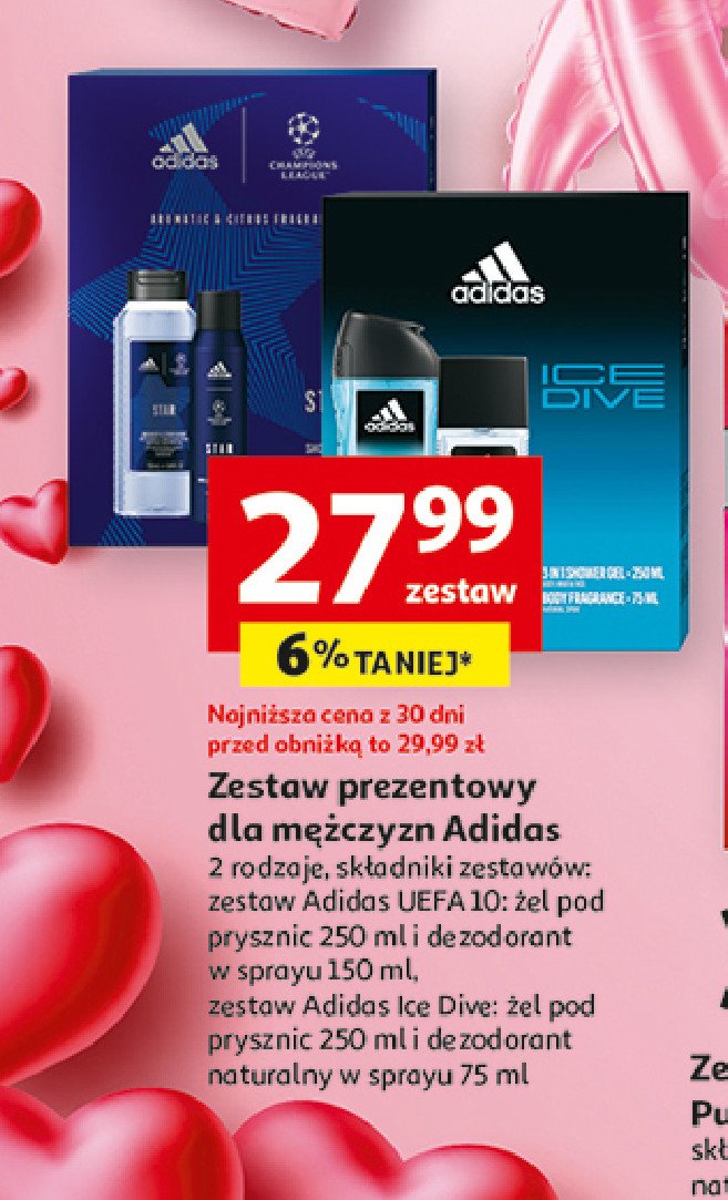 Zestaw w pudełku ice dive żel pod prysznic 250 ml + dezodorant w szkle 75 ml Adidas zestawy Adidas cosmetics promocja w Auchan