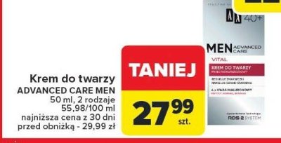 Krem do twarzy AA Advanced Care Men 50 ml 2 rodzaje promocja w Carrefour