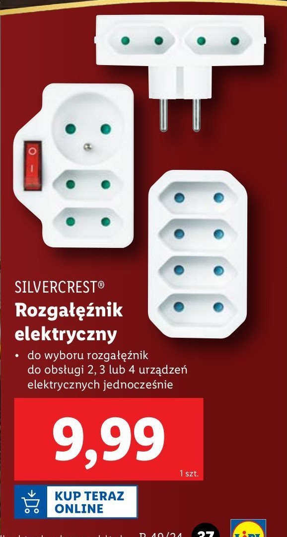 Rozgałęźnik elektryczny 3 gniazda Silvercrest promocja w Lidl