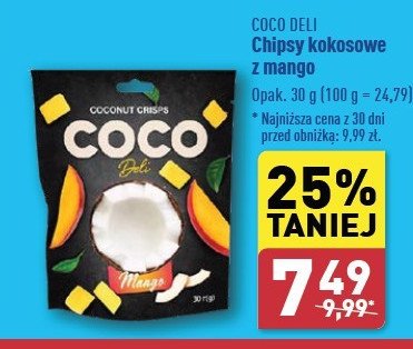 Chipsy kokosowe z mango Coco deli promocja w Aldi