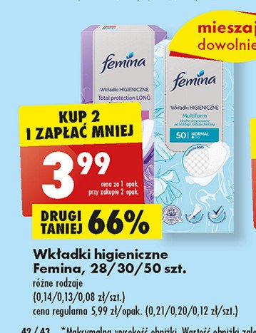 Wkładki higieniczne everyday protection Femina classic promocja