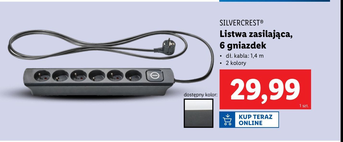 Listwa zasilająca 6 gniazdek 1.4 m Silvercrest promocja