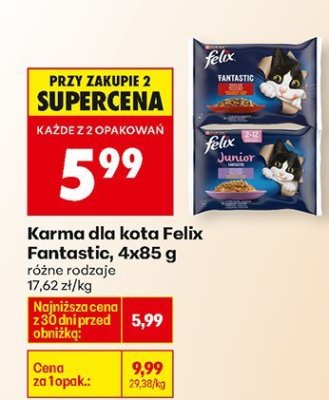 Karma dla kota Felix Fantastic, 4x85 g różne rodzaje promocja w Biedronka