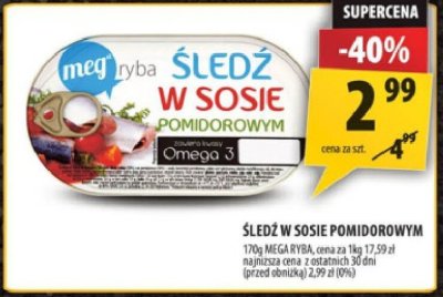 Śledź w sosie pomidorowym 170g Mega Ryba promocja w Arhelan