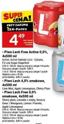 Piwo Lech Free 0,0% smakowe 4x500ml Cherry plum Limonka z miętą Smoczy Owoc Pomelo Lemon Pomelo promocja w Twój Market