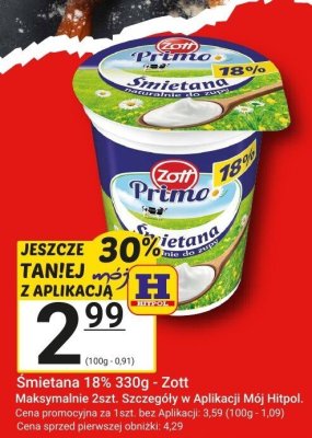 Śmietana 18% 330g - Zott promocja w Hitpol