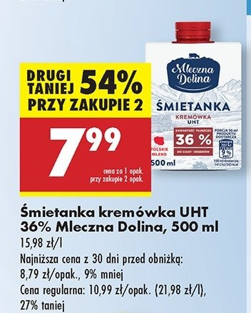 Śmietanka 36 % Mleczna dolina promocja w Biedronka