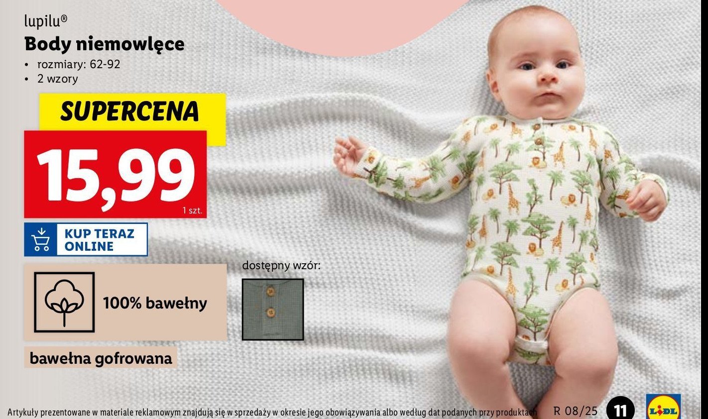 Body niemowlęce 62-92 Lupilu promocja w Lidl