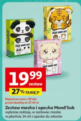 Zestaw maska i opaska Mond'Sub wybrane rodzaje, w zestawie: maska w płachcie 24 ml i opaska do włosów promocja w Auchan