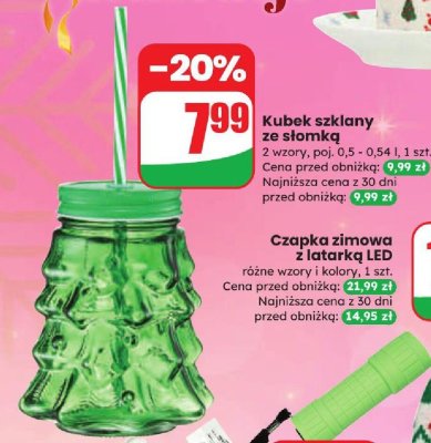 Kubek szklany ze słomką różne wzory 2 wzory poj. 0,5-0,54l promocja w Dino