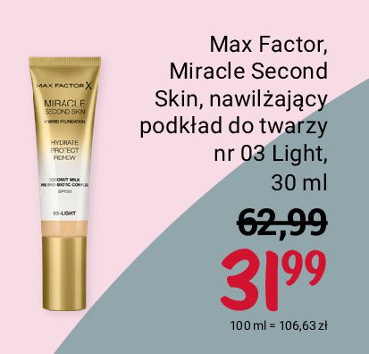 Podkład nawilżający 03 light Max factor miracle second skin promocja